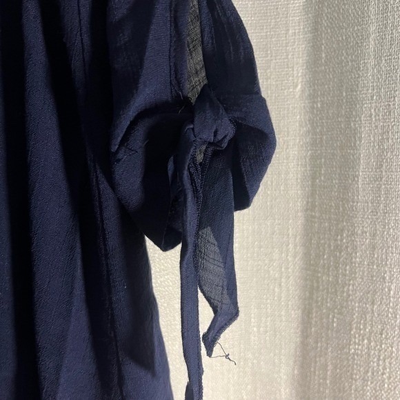 Mlle‎ Gabrielle Women's Navy Blue Button Down Dress Shirt Dress Tie Sleeve Sz PM - Picture 8 of 8